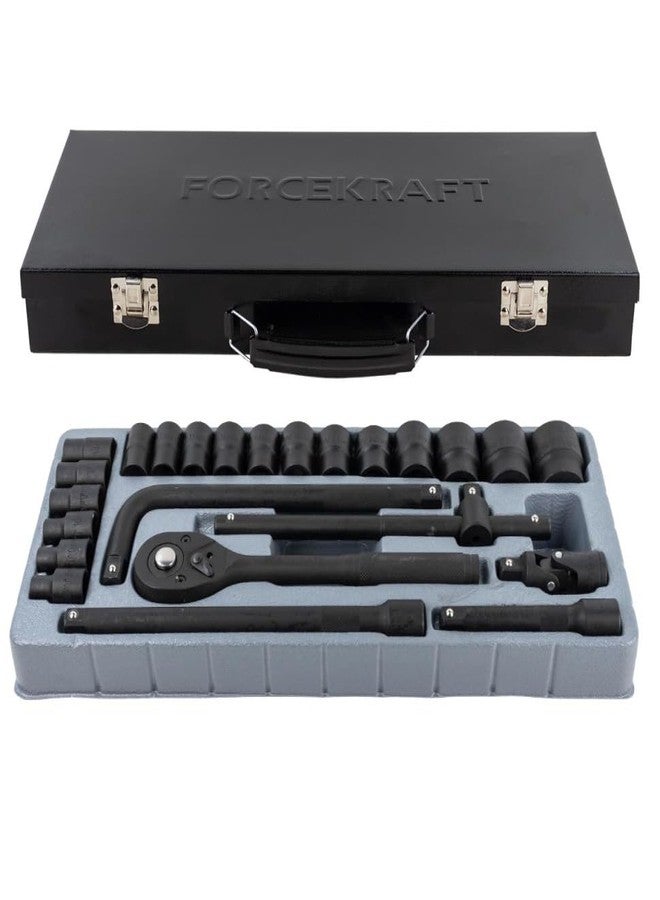 FORCEKRAFT Professional 24-Piece Socket Wrench Set | 1/2-Inch Drive Ratchet Tool Kit | Hardened Steel | Heavy-Duty Socket Set with Carry Case for Mechanic, Garage & DIY Use - Image 2